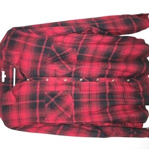 Plaid Button-Up Shirt - Red and Black